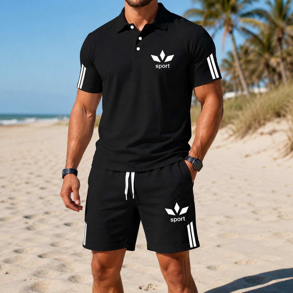 ⏰ Last day: 50% off! 🔥 Men's summer set with a polo shirt and shorts