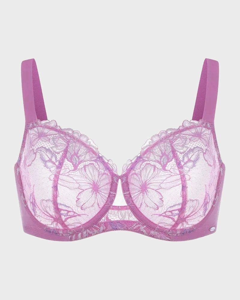 Floral Lace Plus Size Unlined Minimizer Bra