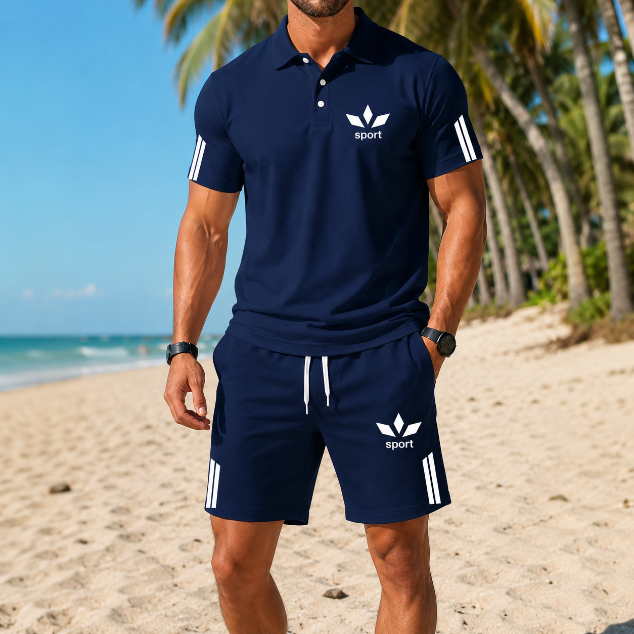 ⏰ Last day: 50% off! 🔥 Men's summer set with a polo shirt and shorts