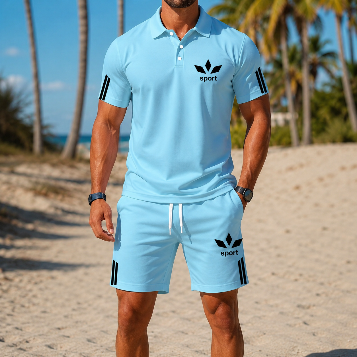 ⏰ Last day: 50% off! 🔥 Men's summer set with a polo shirt and shorts