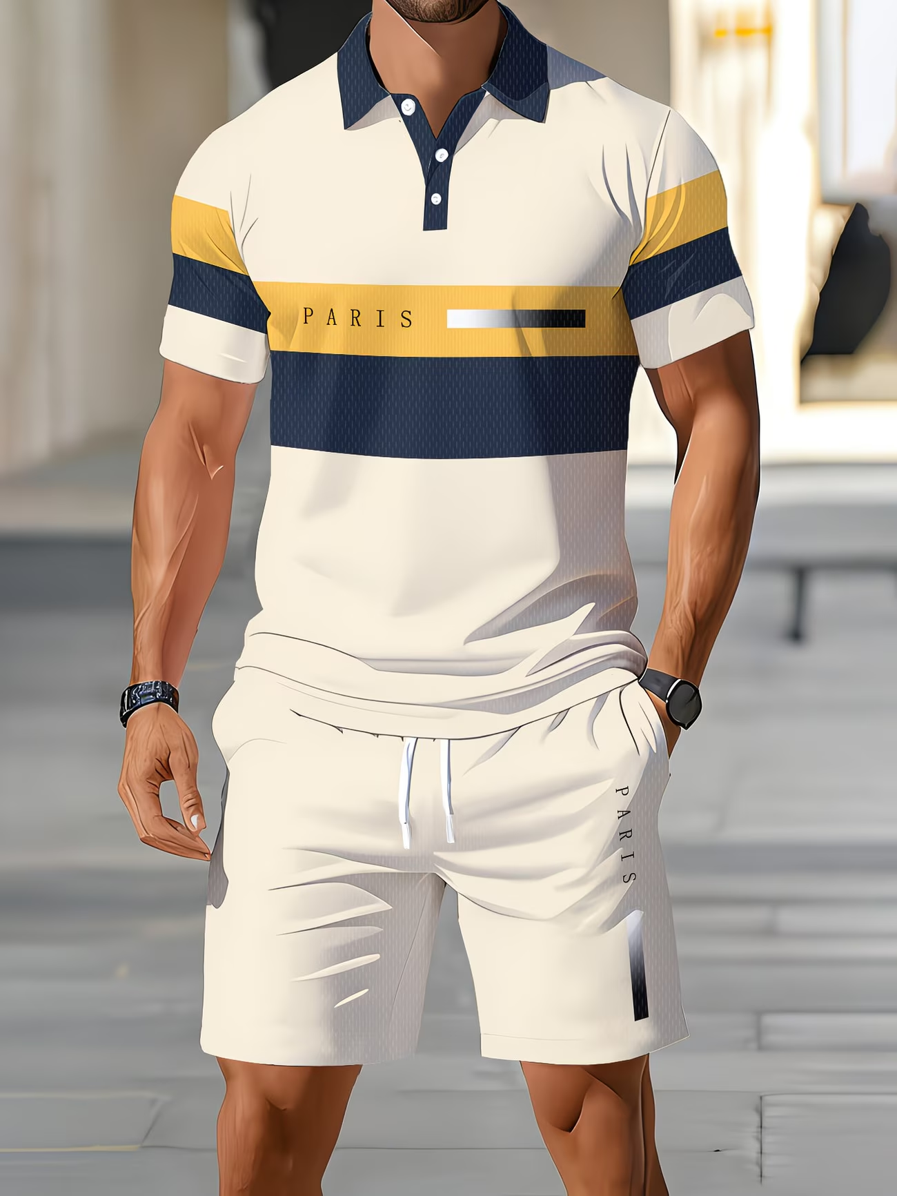 ⏰ Last day: 50% off! 🔥 Men's summer set with a striped polo shirt and shorts
